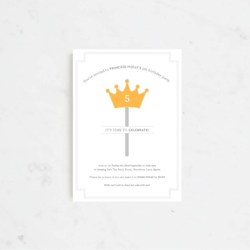 20 Princess Party Personalised Children's Invitations By Lola's