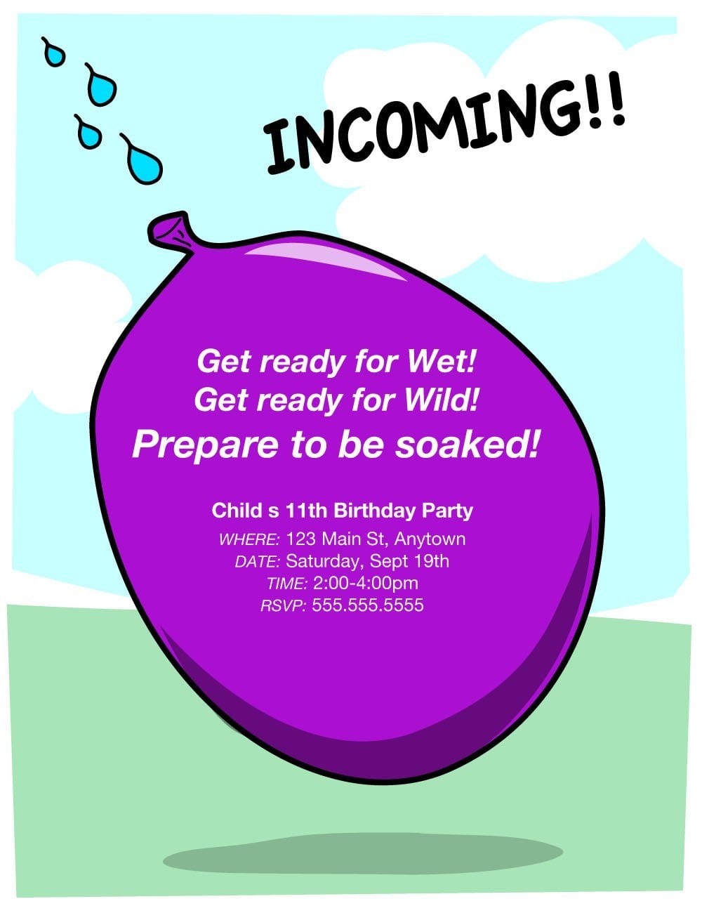24 Printed Invitations Water Balloon By Sugarandspicenola On Etsy