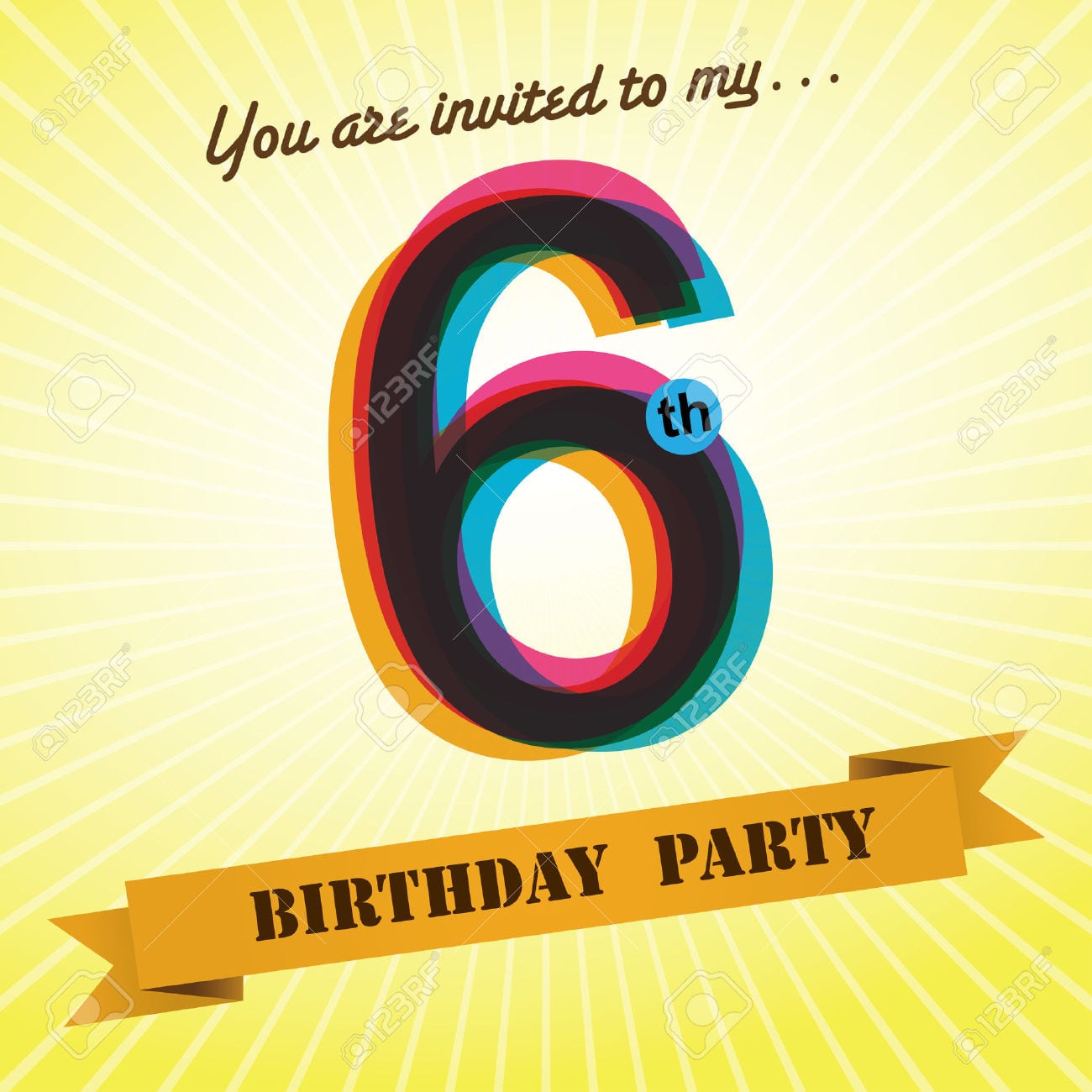 6th Birthday Party Invite Template Design Retro Style