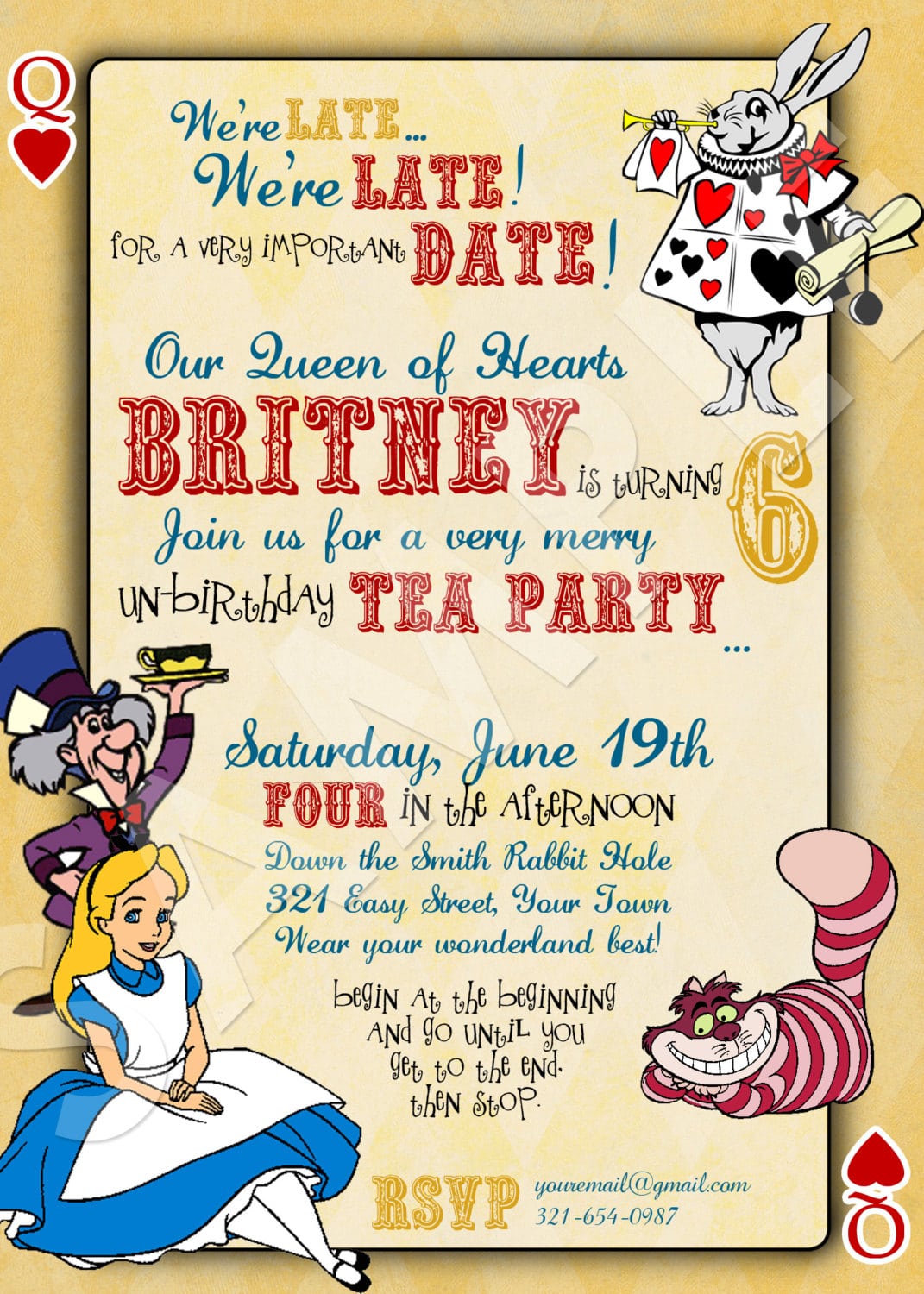 Alice In Wonderland Custom Birthday Invitation