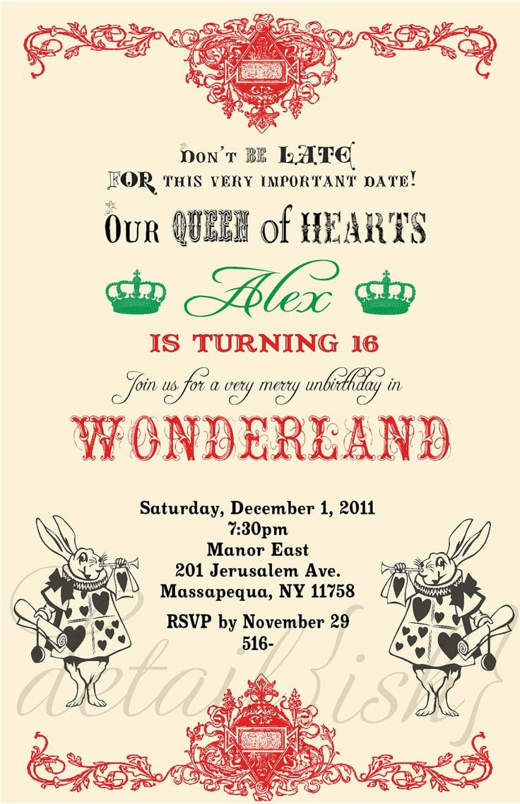 Alice In Wonderland Sweet 16 Invitations