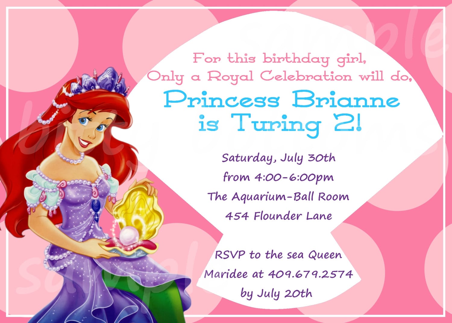 Ariel Birthday Invitations For Your Girl
