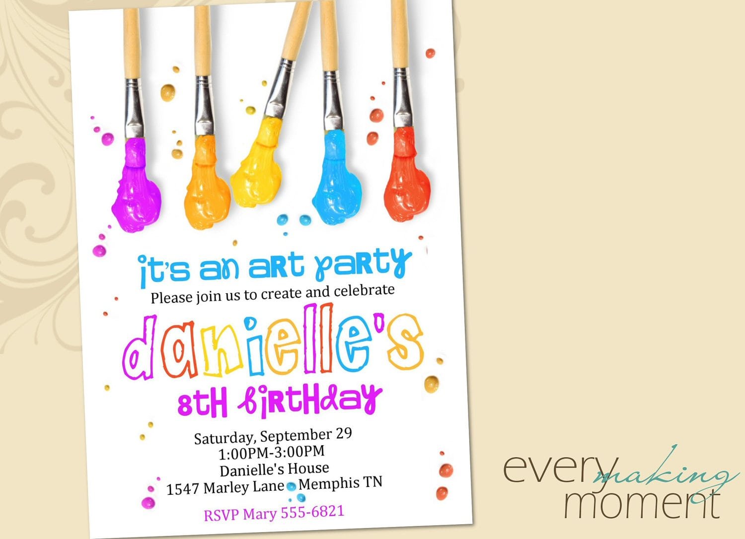 Art Party Birthday Invitation Painting Party Birthday