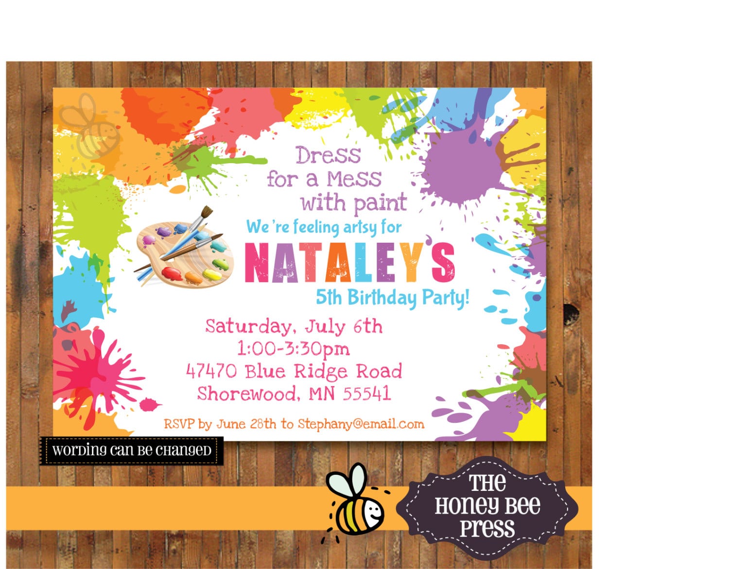 Art Party Invitation Splatter Paint Birthday Party