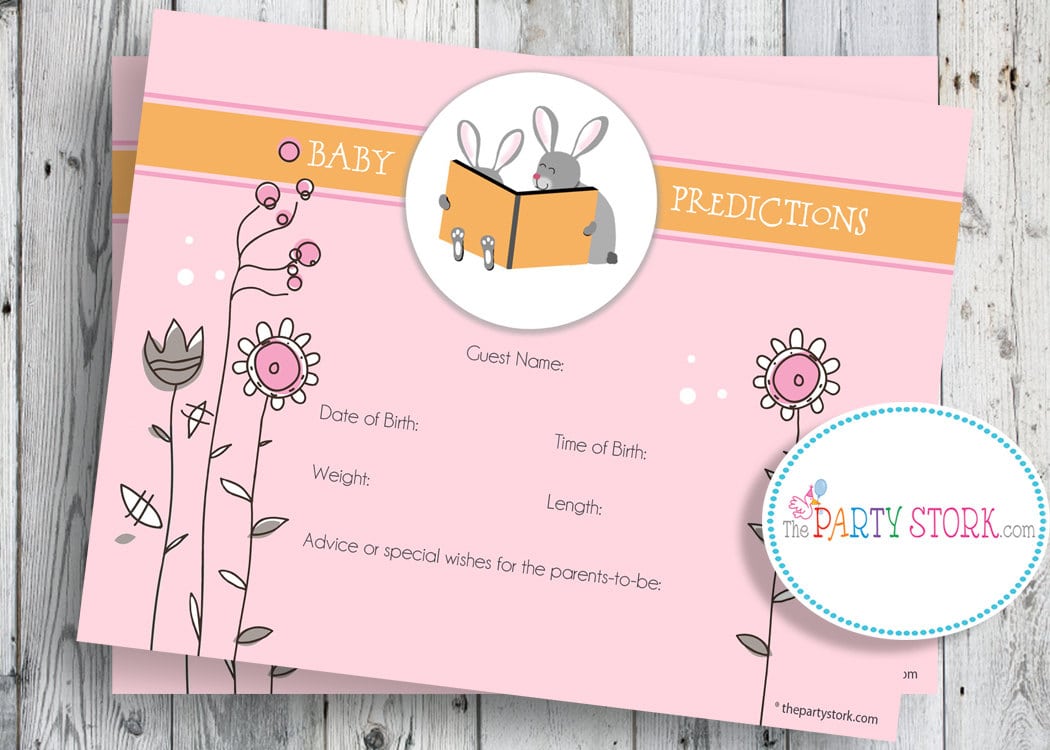 Baby Shower Game, Printable Baby Prediction Cards, Rabbit, Bunny