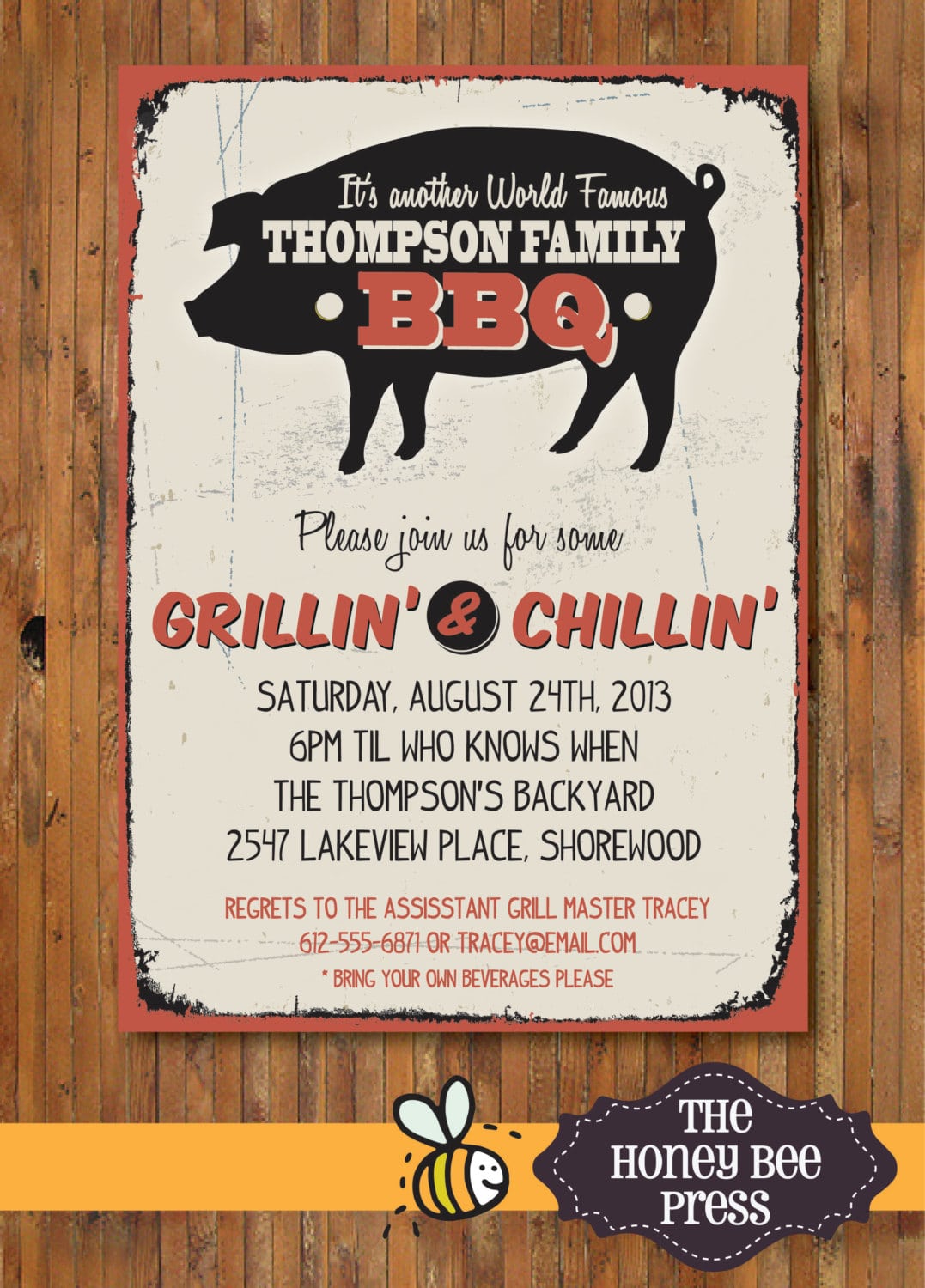 Back Yard Bbq Party Invitation Pig Roast Memorial Day