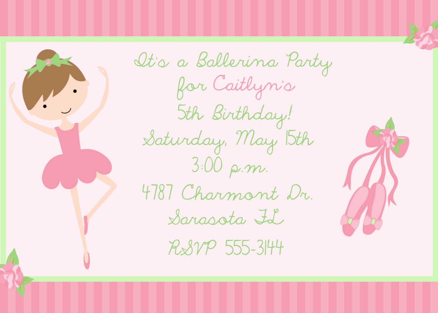 Ballerina Birthday Invitations For Girly Birthday Party