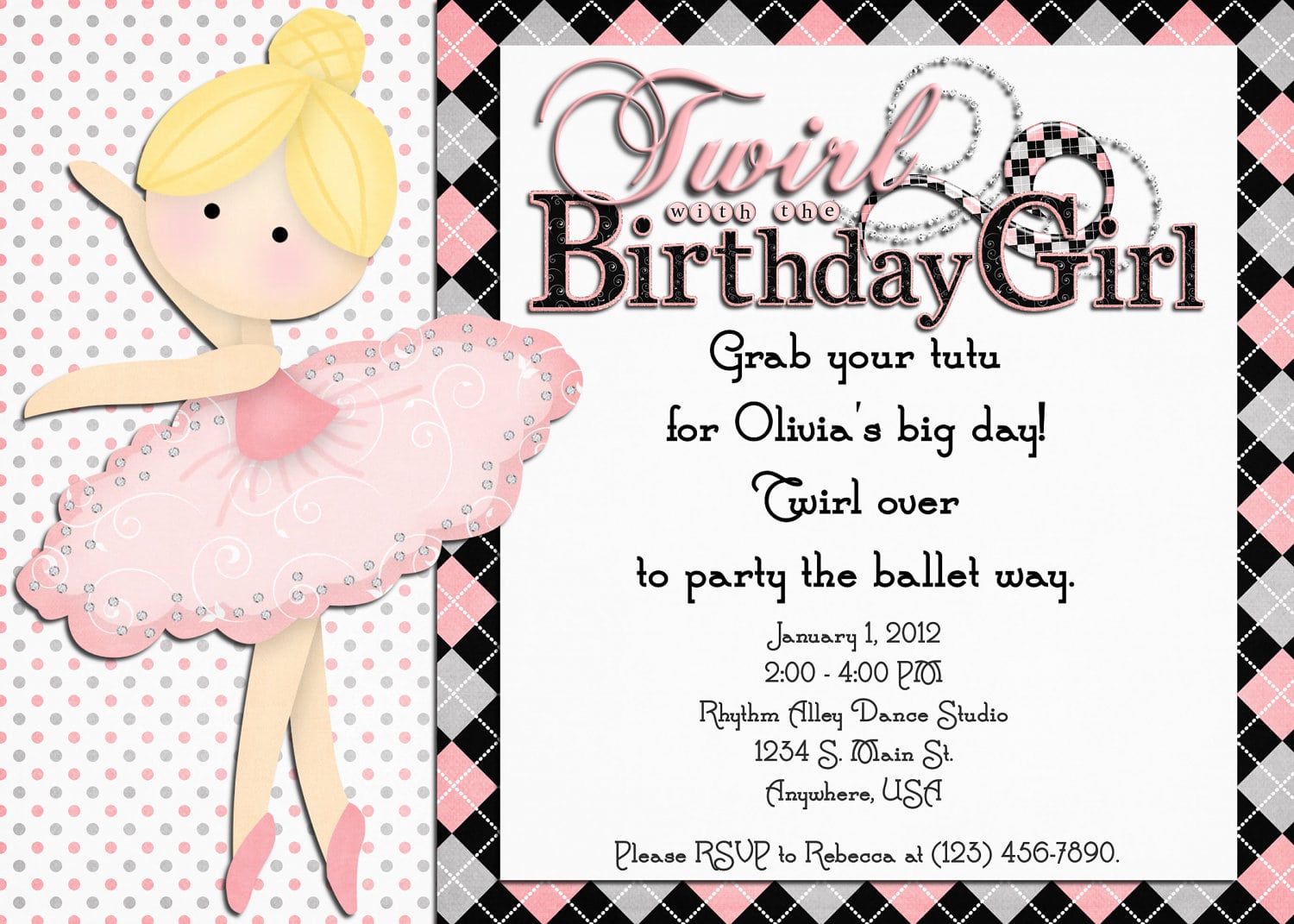 Ballerina Birthday Party Invitation