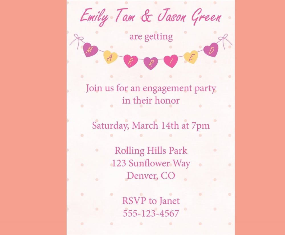 Beautiful Pink Engagement Party Invitations Card For Girls Teens