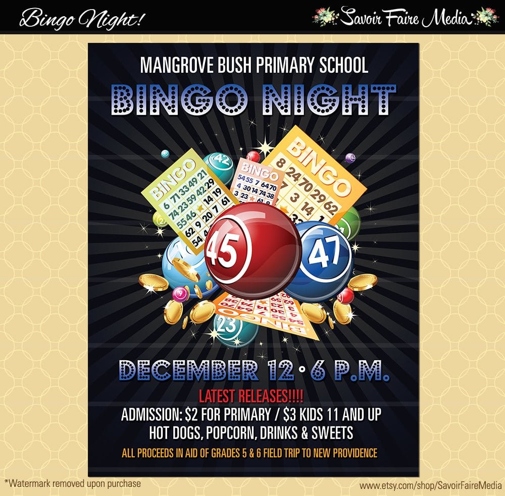 Bingo Flyer   Bingo Night Poster   Template Church School