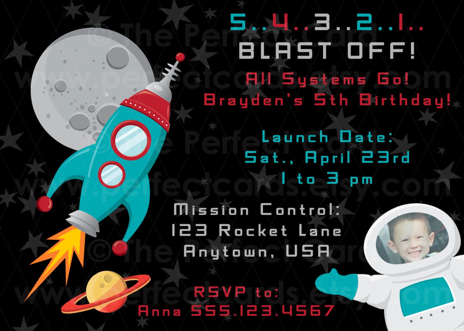 Blast Off Space Birthday Party Invitation