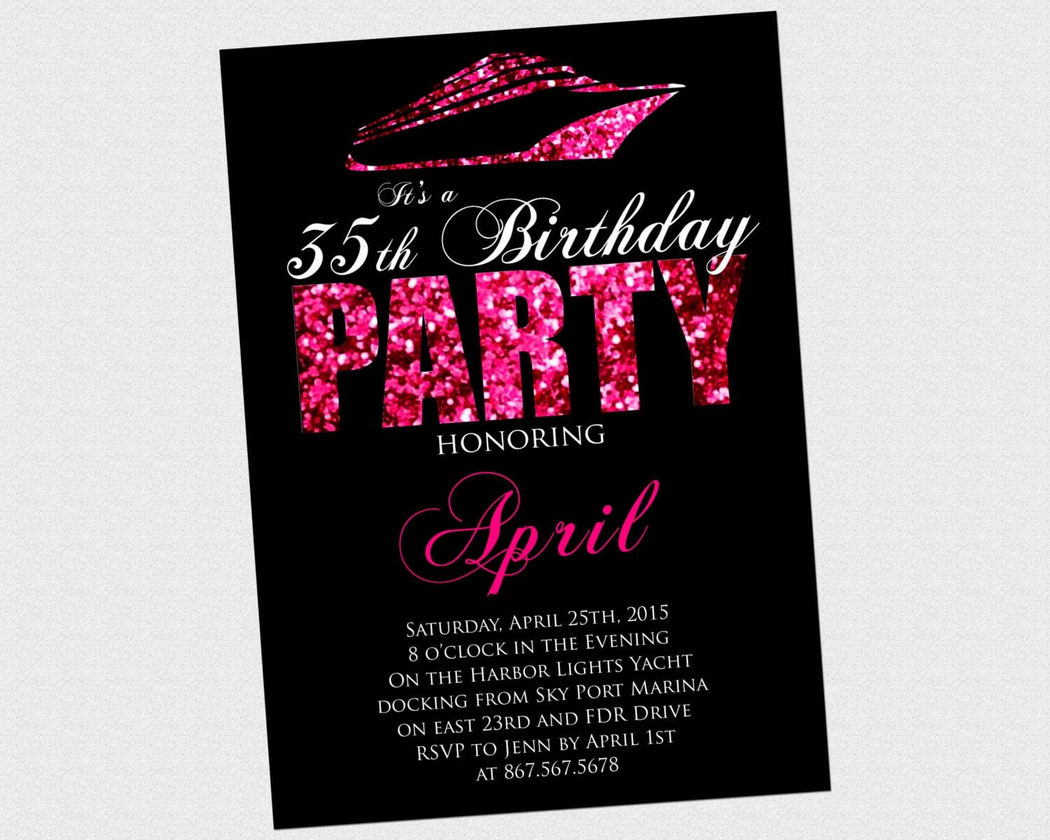 Boat Party Pink Glitter Birthday Invitation By Pixelperfectinvites