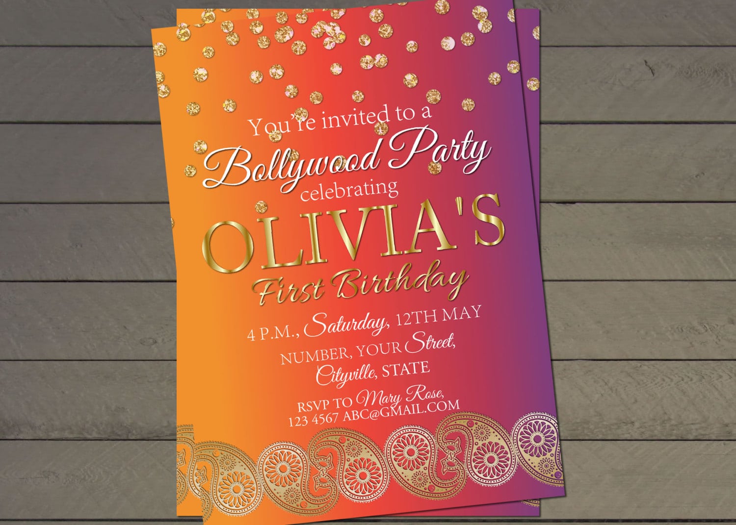 Bollywood Birthday Party Invite Confetti India Theme Printable