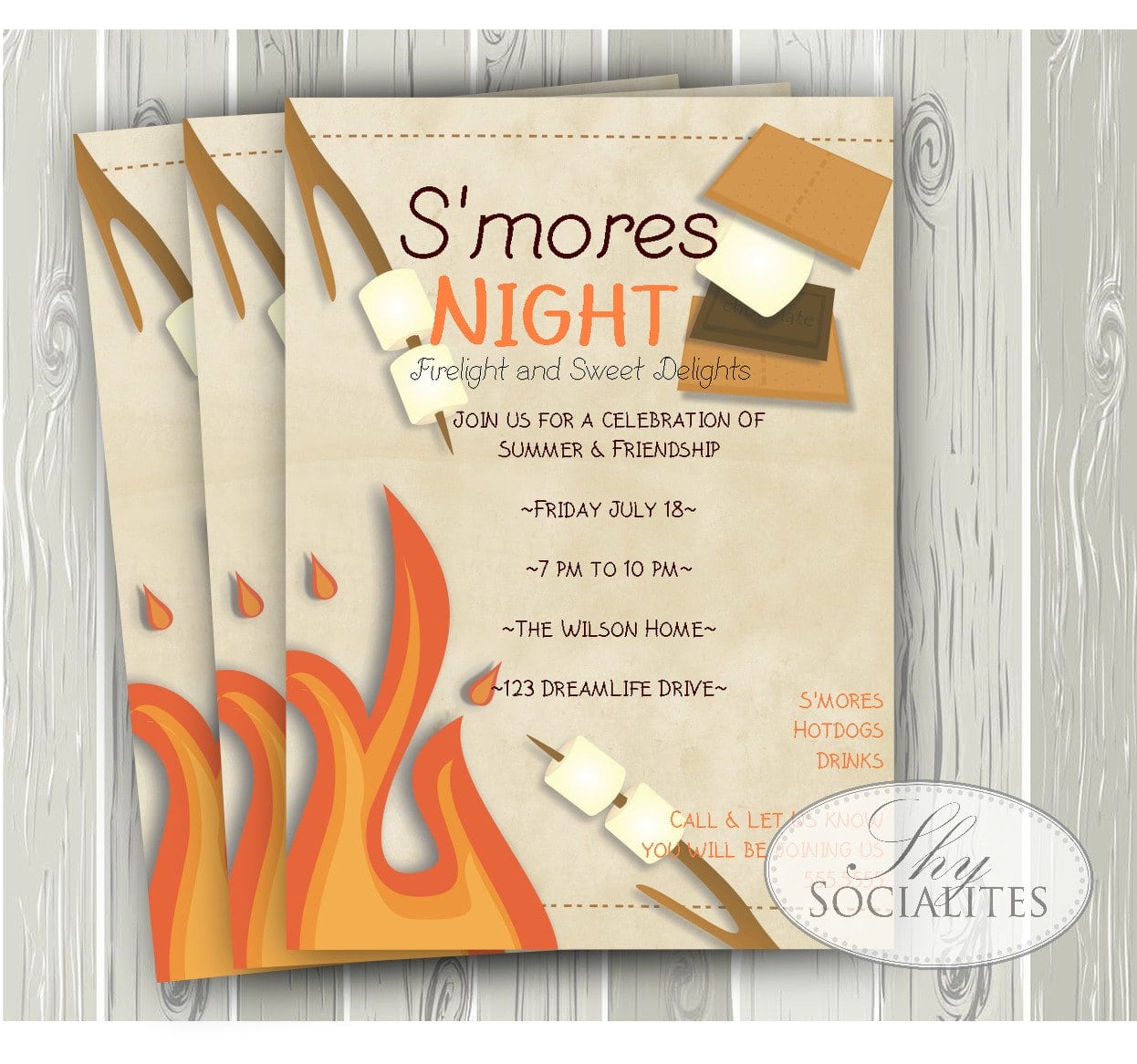 Bonfire Birthday Party Invitations