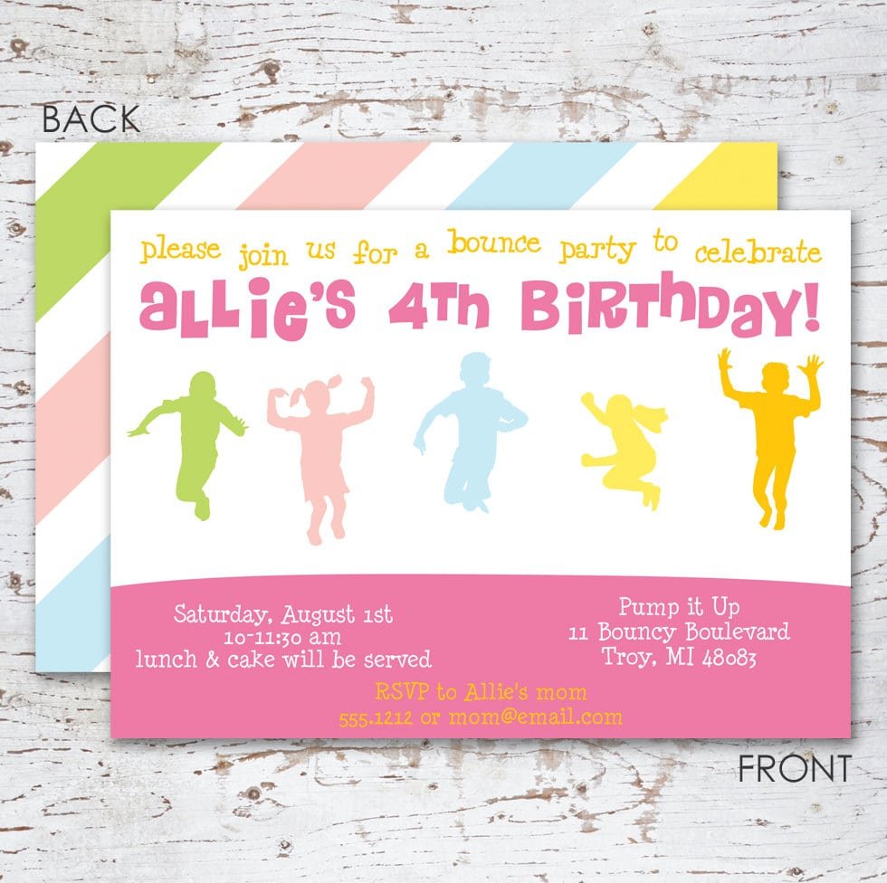 Bounce House Birthday Party Invitation For Girls