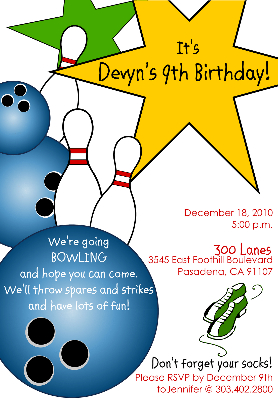 Bowling Birthday Party Invitation Template