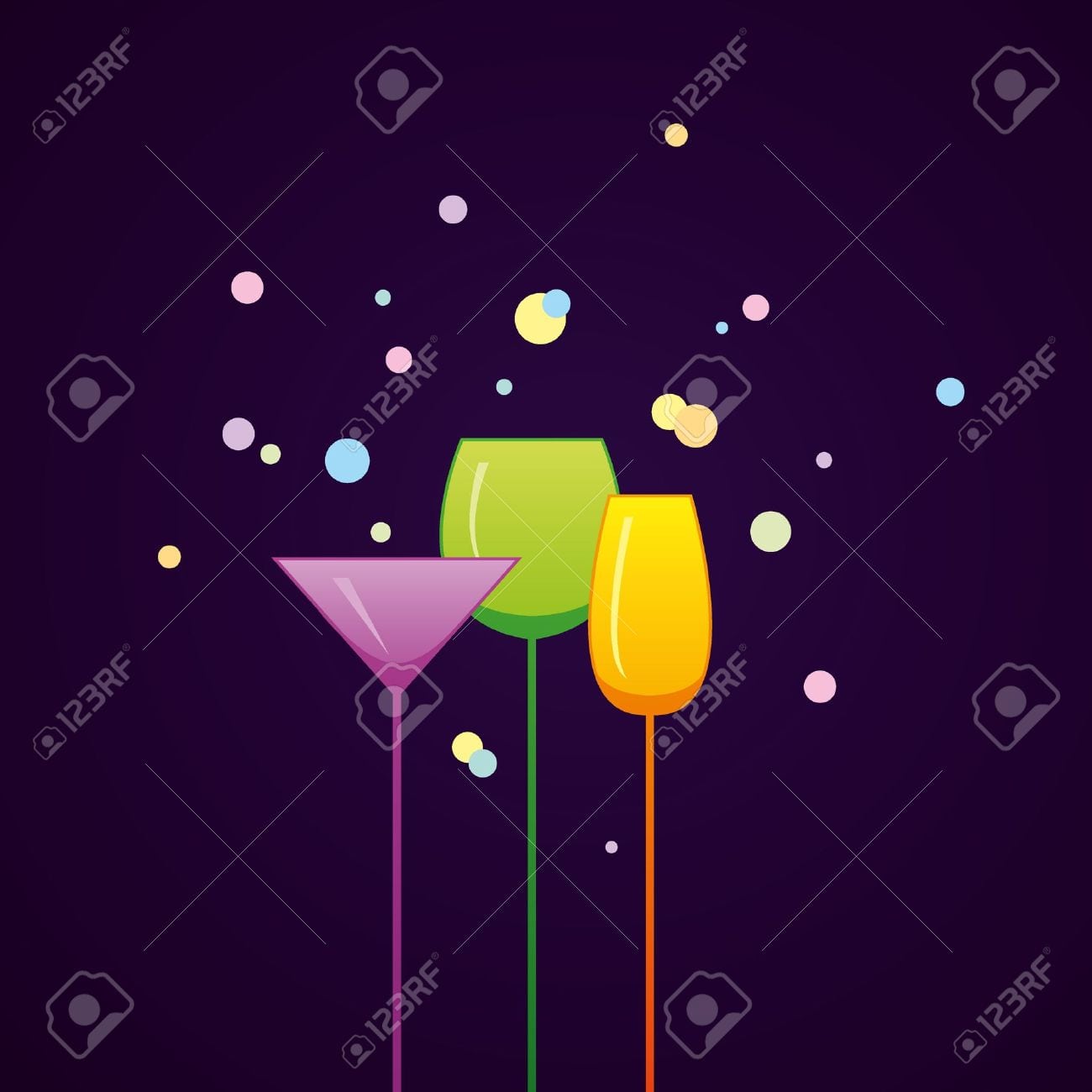 Bright Cocktail Party Invitation With Glasses Royalty Free