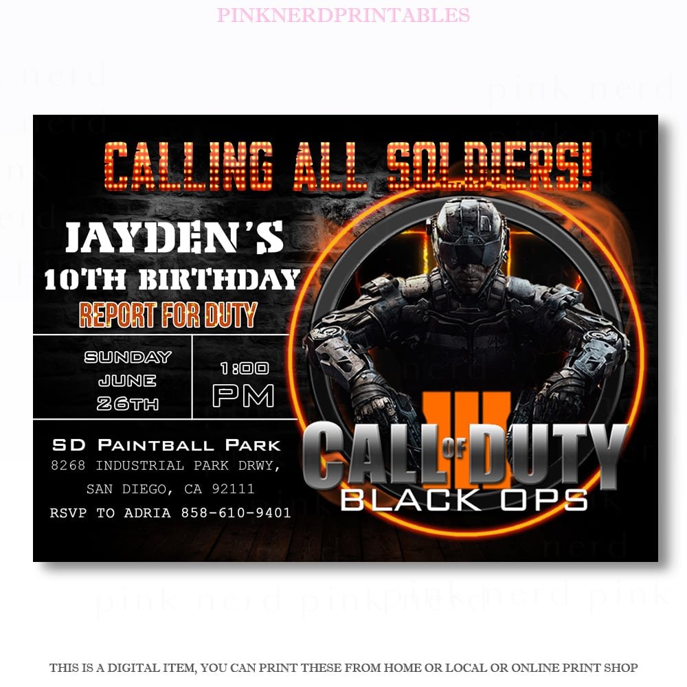 Call Of Duty Birthday Invitation Call Of Duty