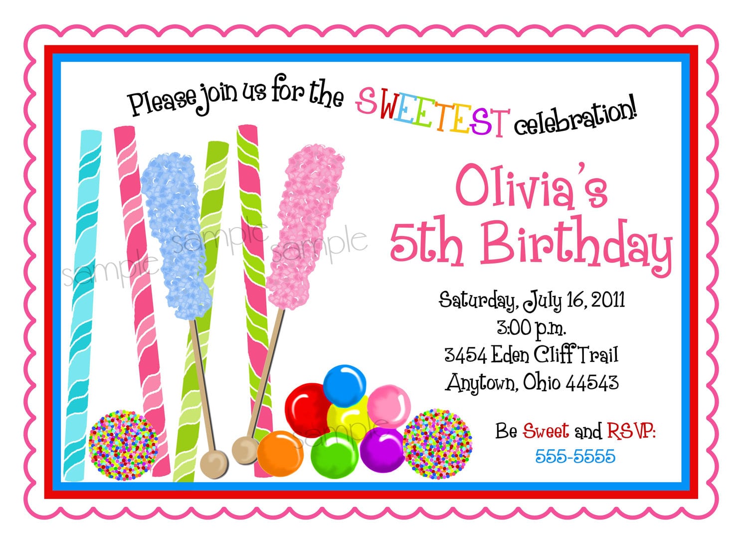 Candyland Birthday Party Invitation And Announcement Flyer
