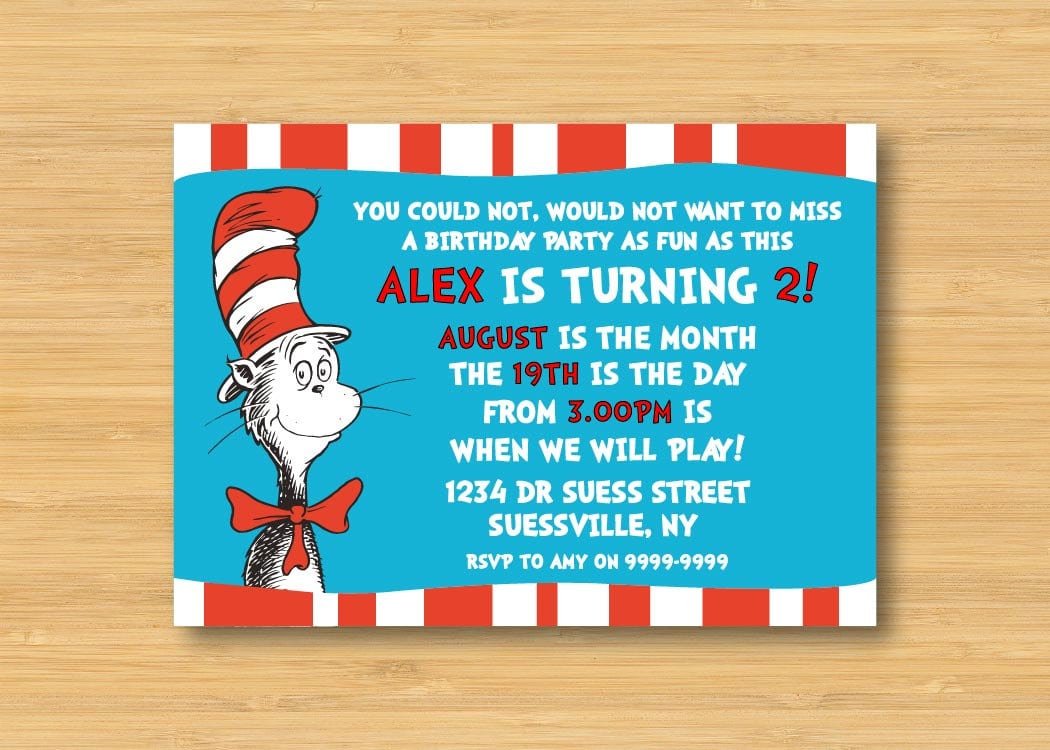 Cat In The Hat Birthday Party Invitations