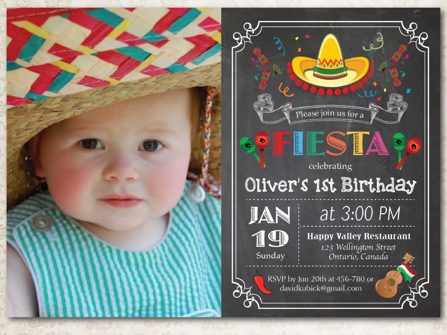 Chalkboard Fiesta Birthday Invitation  Cinco De Mayo Party