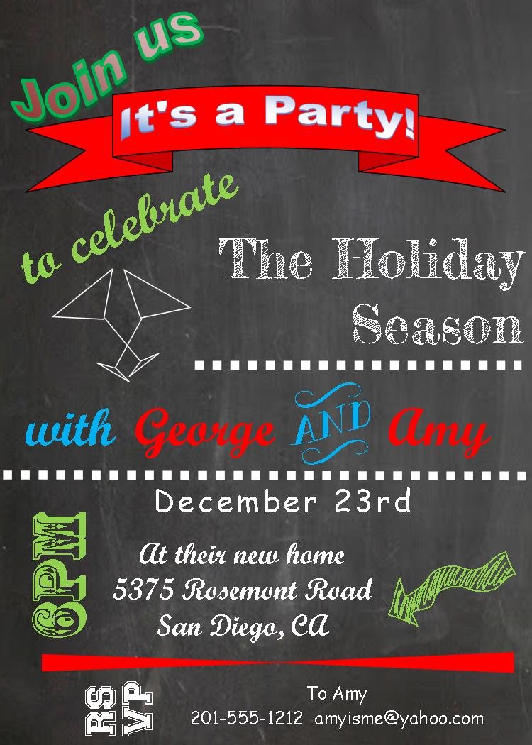 Christmas Cocktail Party Invitations Chalkboard Martini Party