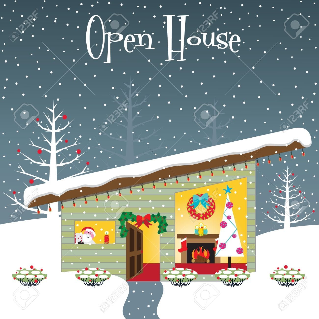 Christmas Open House Party Invitation With Room For Your Copy