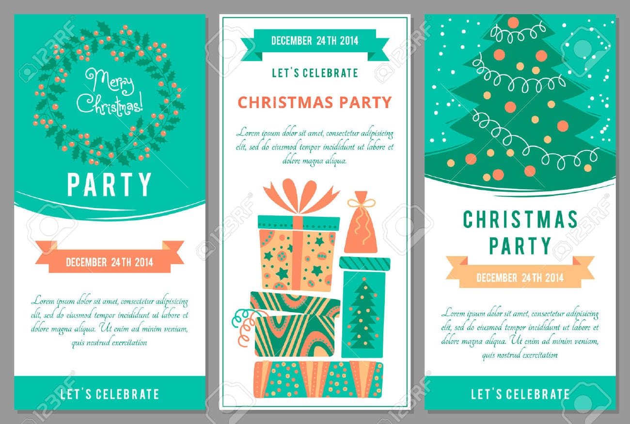 Christmas Party Invitations In Cartoon Style  Royalty Free
