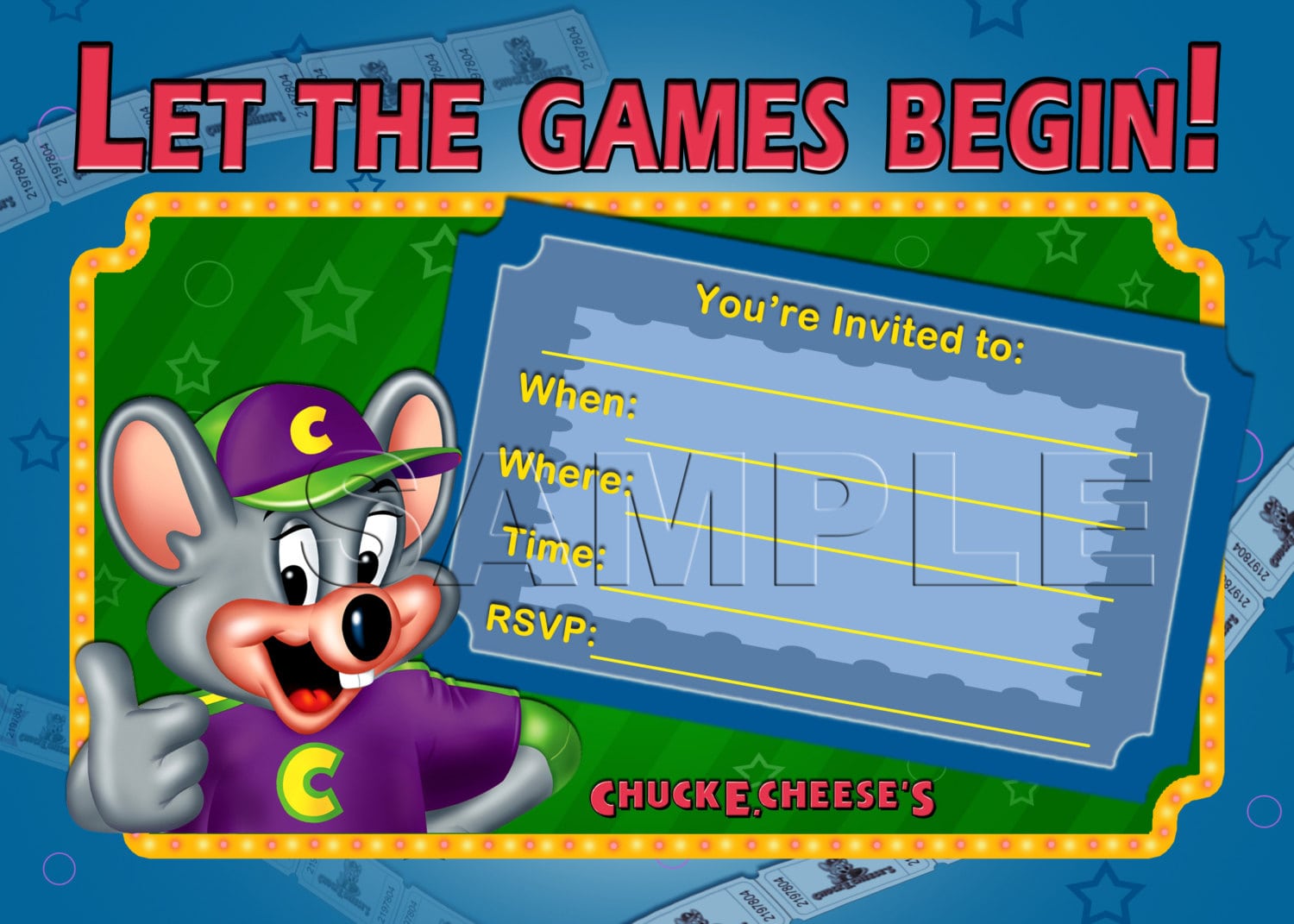 Chuck E Cheese's Birthday Invitation