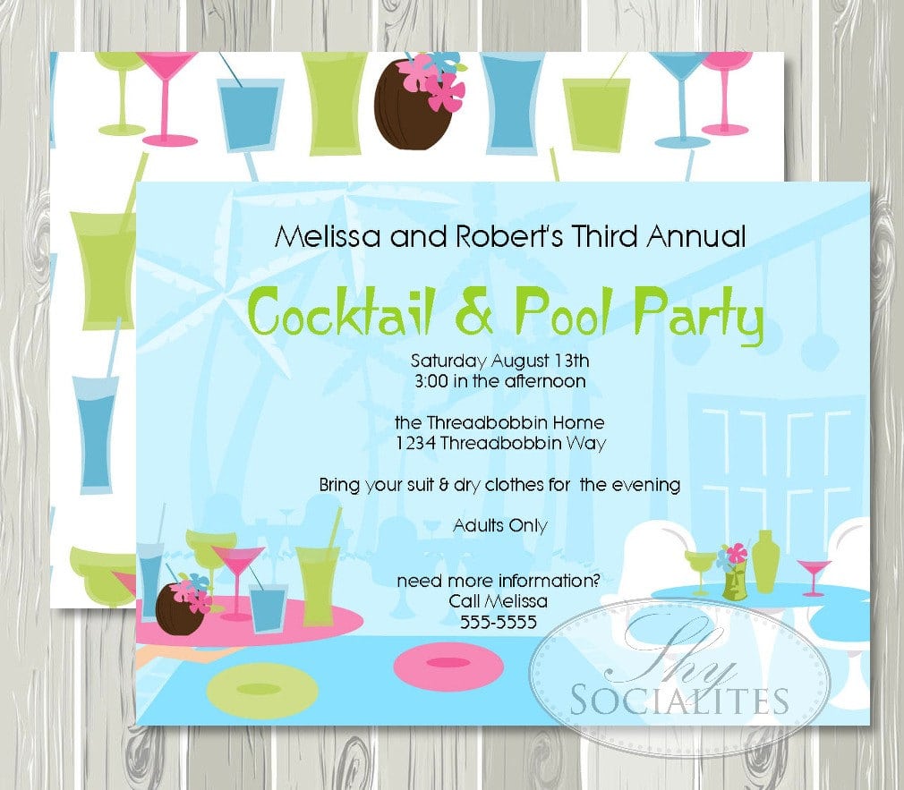 Cocktail Pool Party Invitation   Adult Pool Party   Cocktail