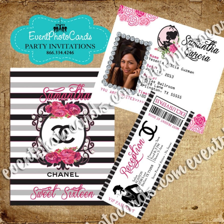 Coco Chanel Lover Passport Invite With Ticket Reception Pass