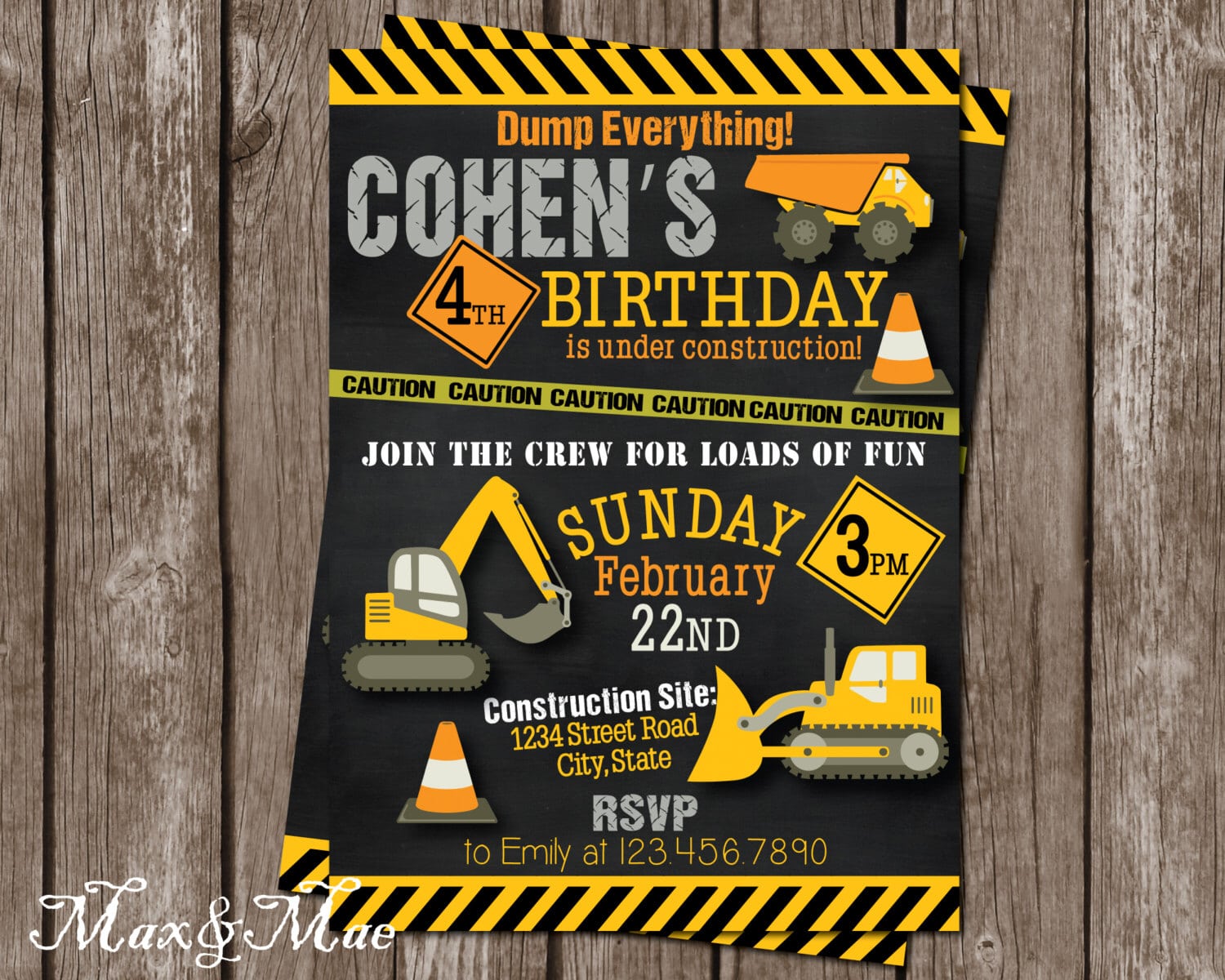 Construction Birthday Party Invitation, Construction Birthday