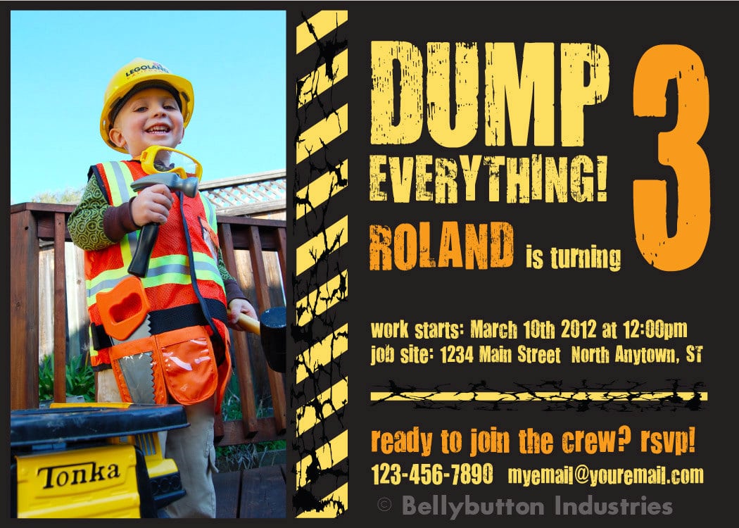 Construction Birthday Party Invitations