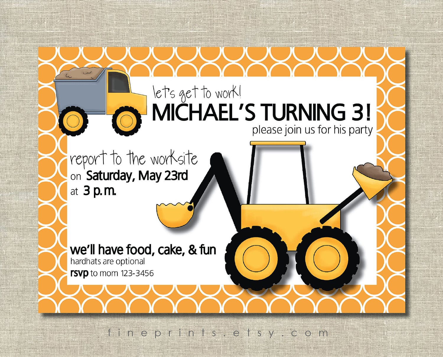 Construction Birthday Party Invitations