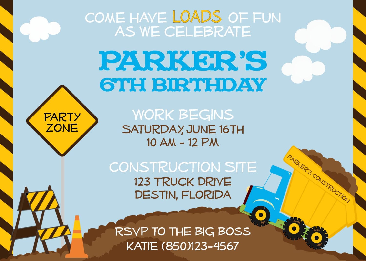 Construction Dump Truck Invitation