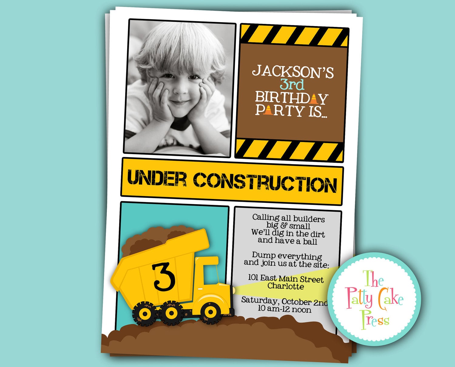 Construction Party Invitation Dump Truck By Thepattycakepress
