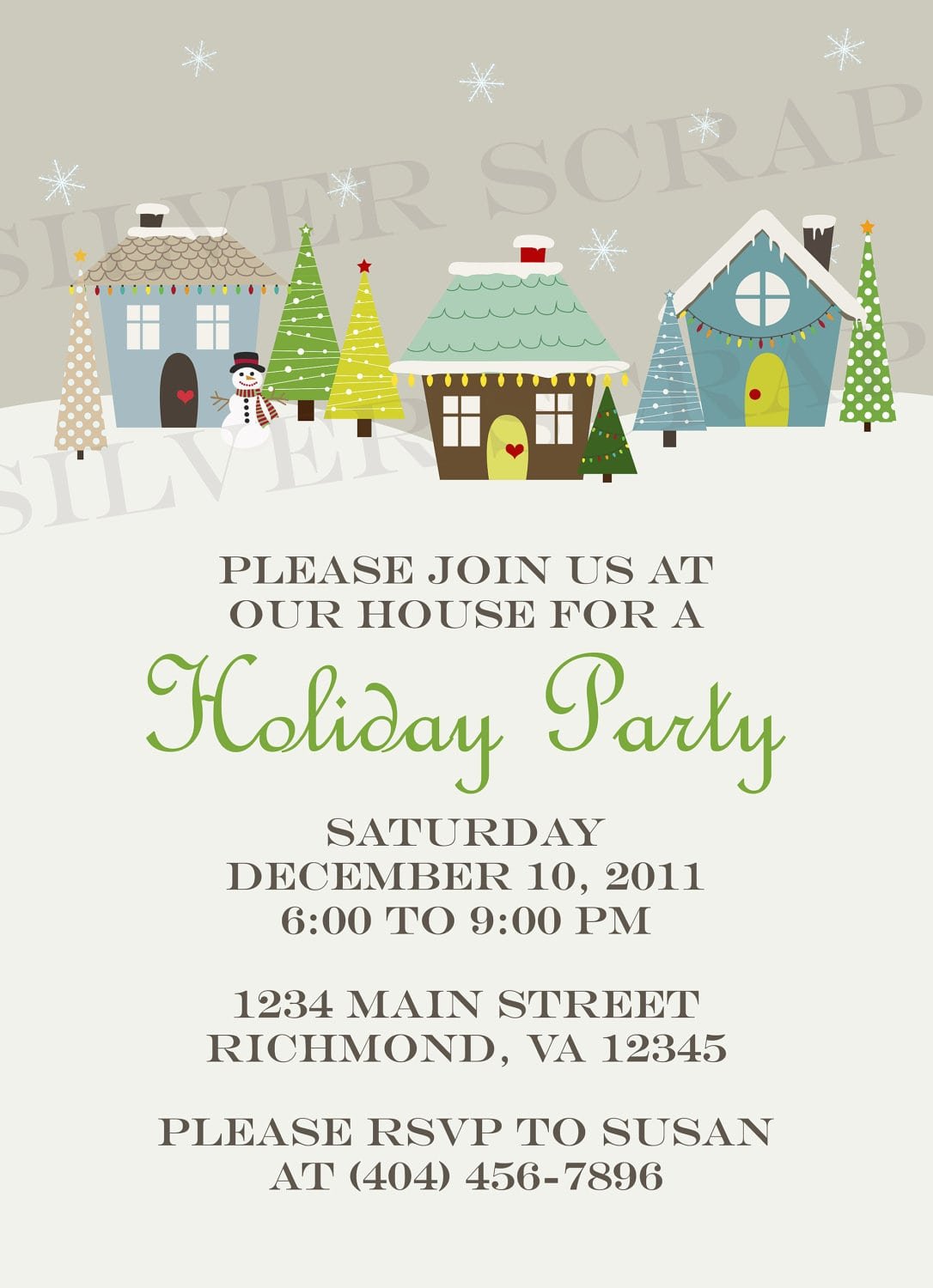 Custom Holiday Houses Christmas Party Invitation