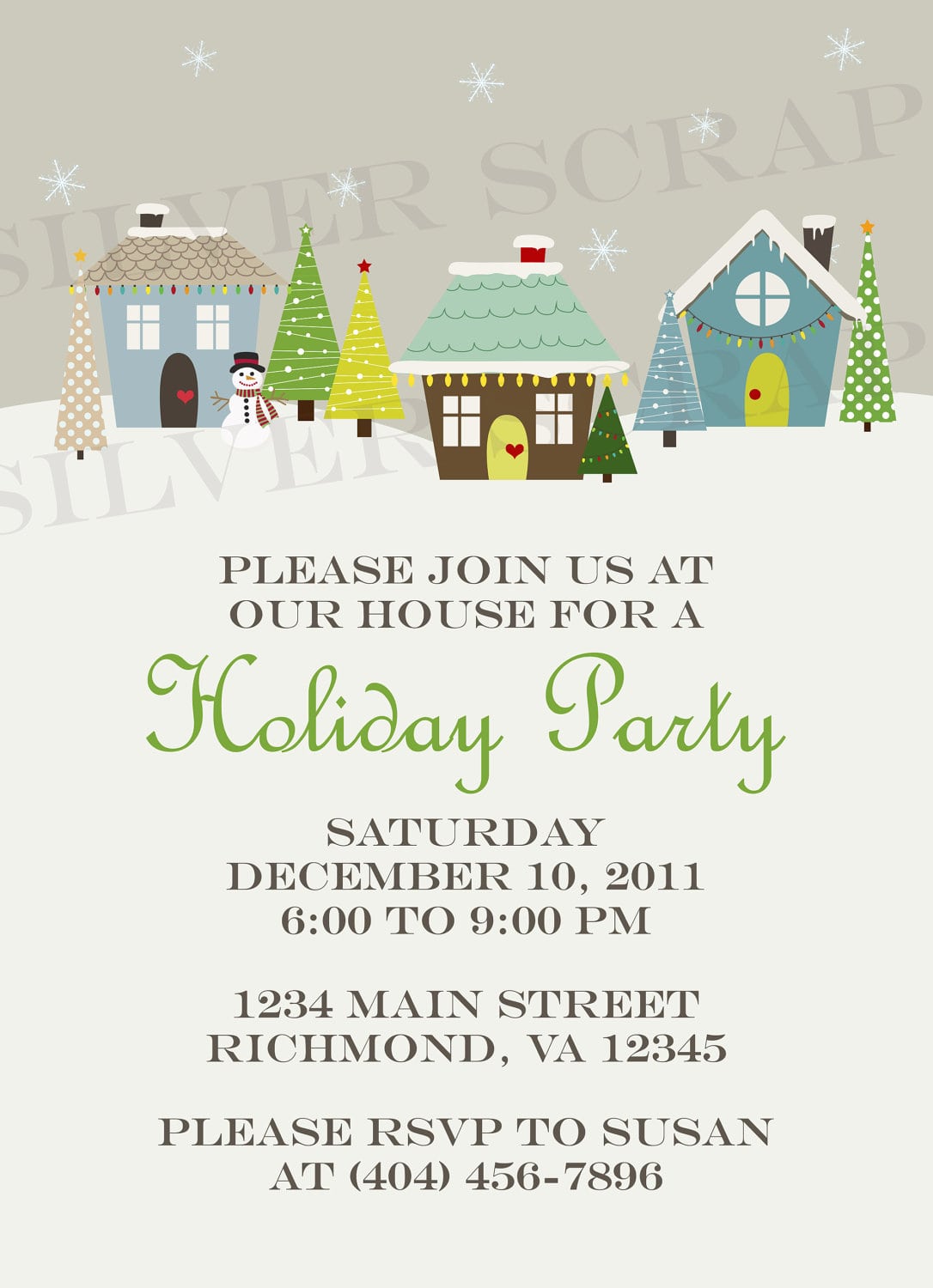 Custom Holiday Houses Christmas Party Invitation