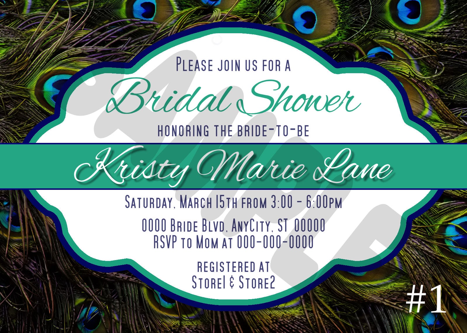 Custom Peacock Printable Grad Bridal Wedding Baby Shower Birthday