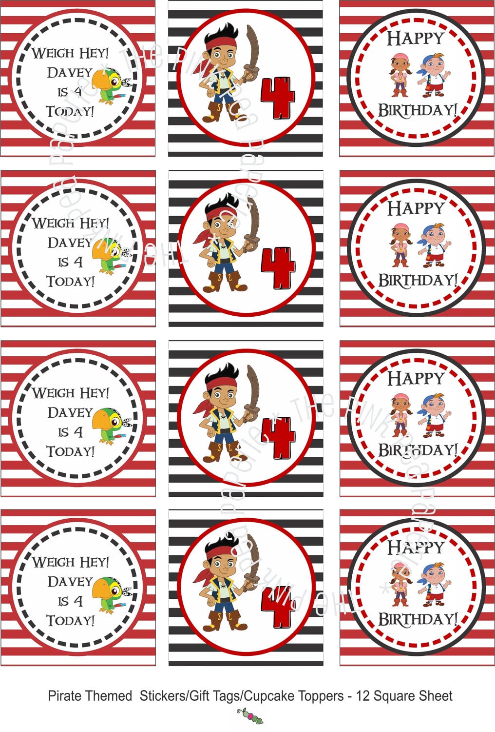 Custom Printable Jake And The Neverland Pirates Stickers Or Gift