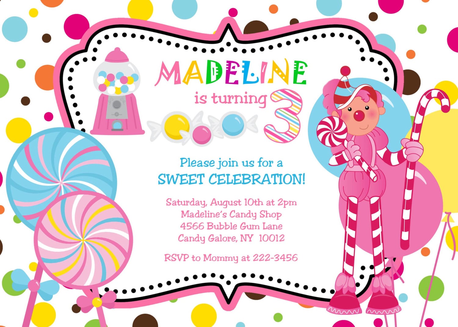 Cute Candyland Party Invitation Card Design Idea For Girl With