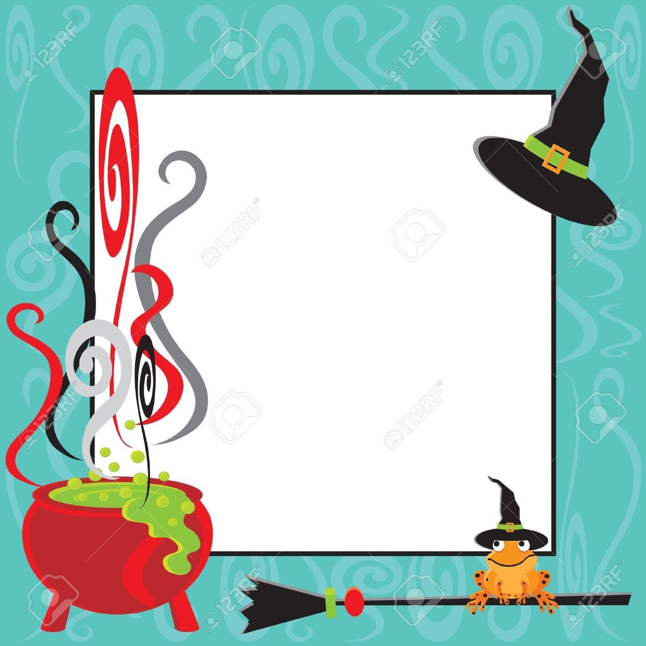 Cute Halloween Party Invitation With Bubbling Cauldron And Room