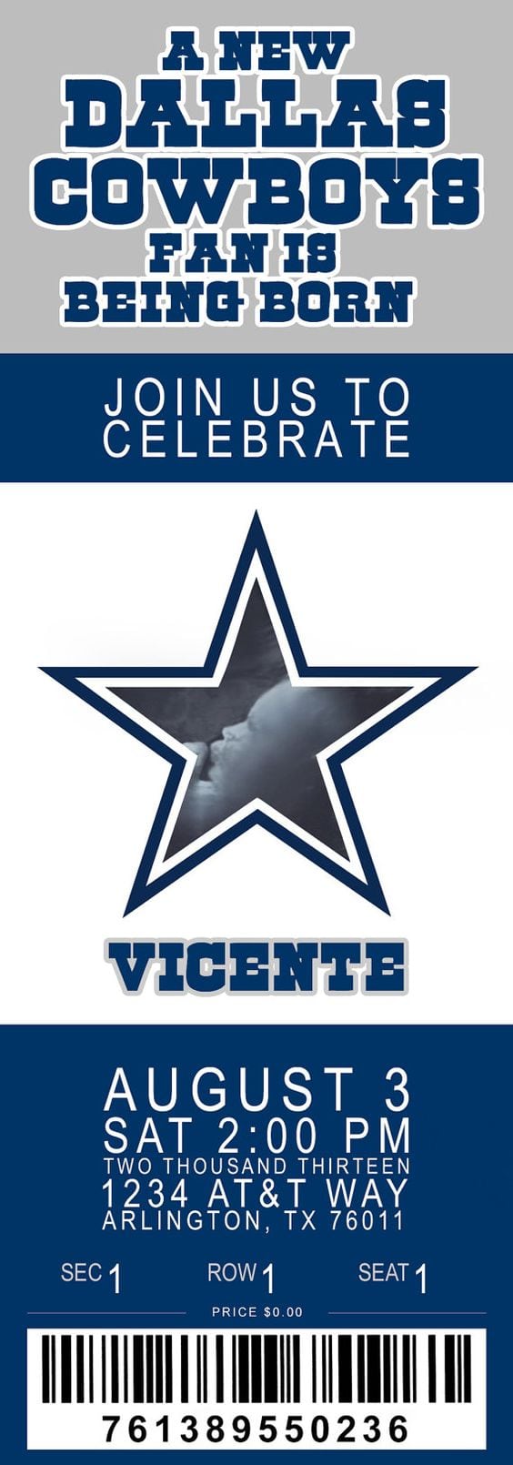 Dallas Cowboy Baby Shower Or Party Invitation By Ericaniwadesign