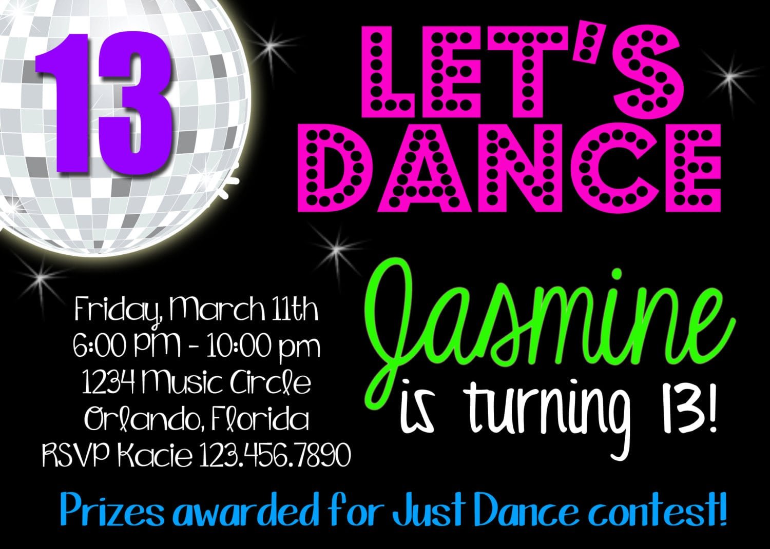 Dance Disco Birthday Party 5x7 Invitation