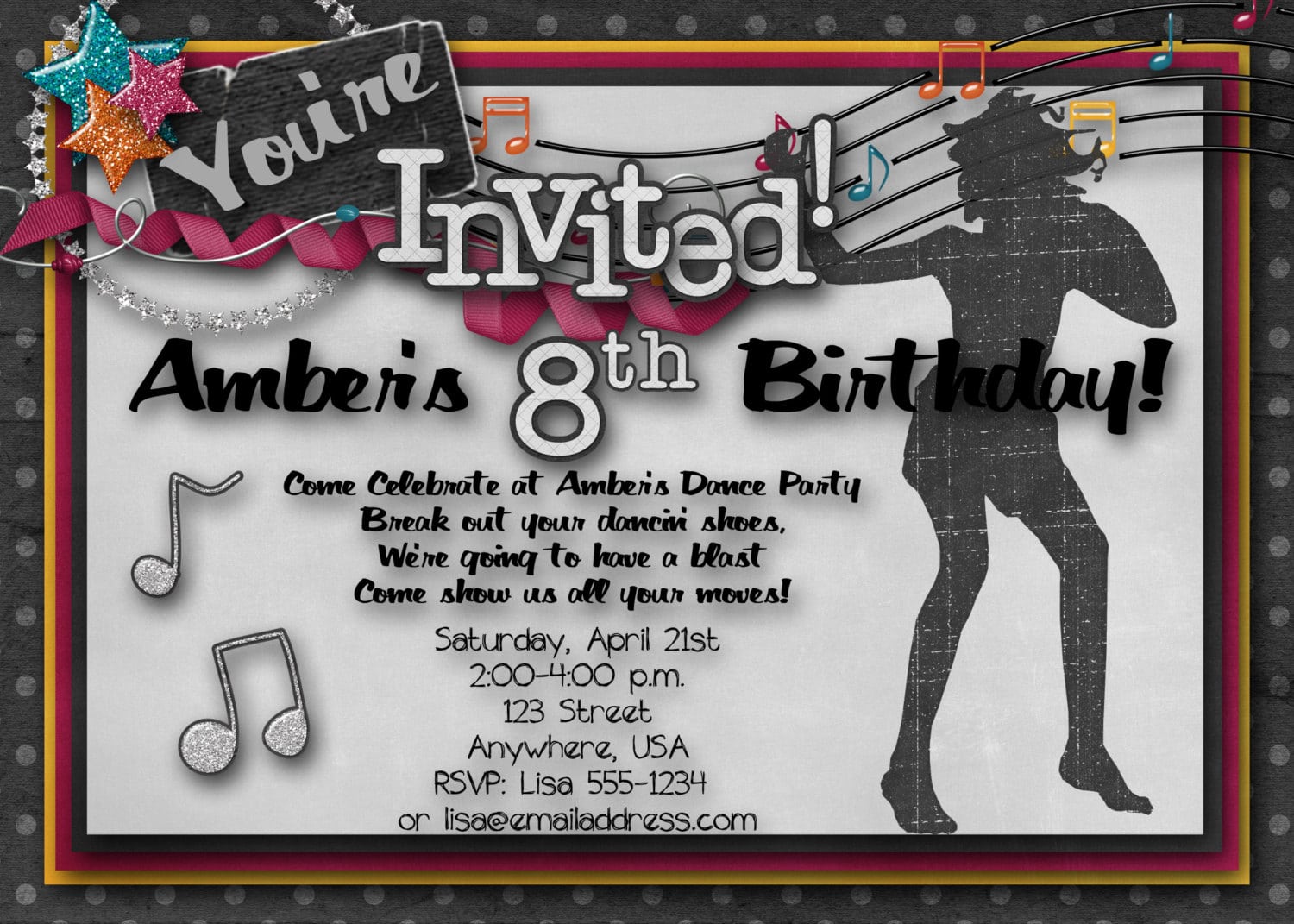 Dance Party Birthday Party Invitation