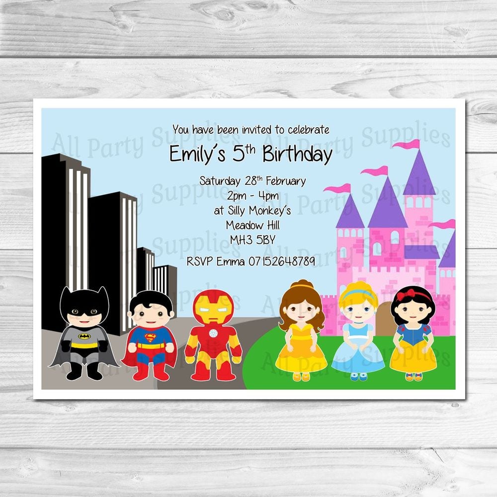 Details About Personalised Princess And Superhero Birthday Party
