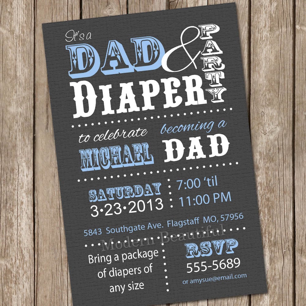 Diaper Baby Shower Invitation Grey And Blue Dad Diaper