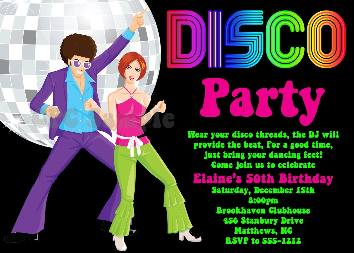 Disco Party Invitation 70s 80s 90s Disco Dance Party