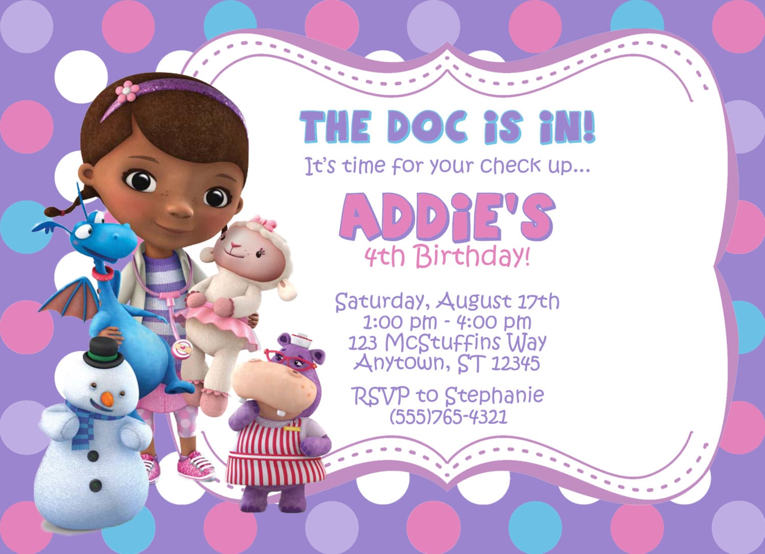 Doc Mcstuffins Party Invitations