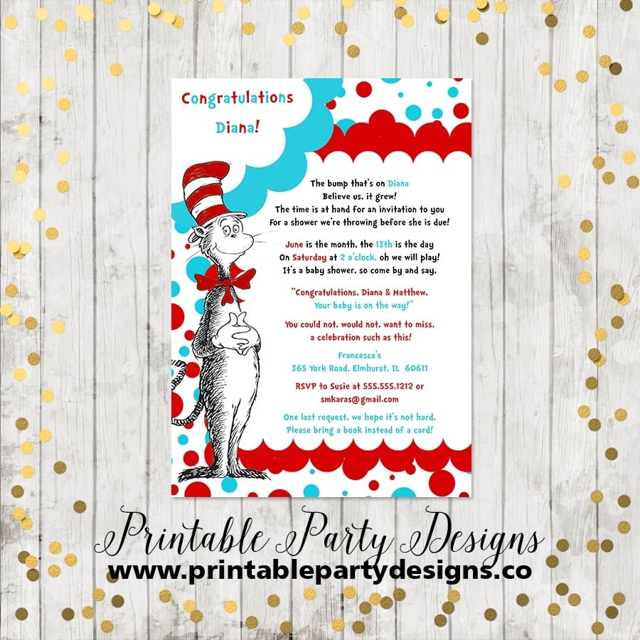 Dr  Seuss, Cat In The Hat, Birthday Party Invitation